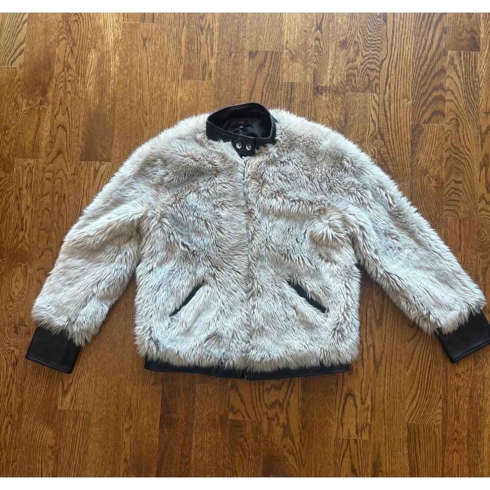 FATE Faux Fur Bomber Coat with Leather Detail